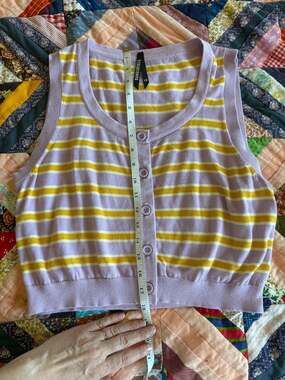 Dangerfield Striped Knit Button-Up Vest Purple Yellow Size 16